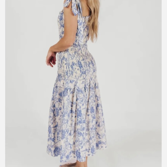 Worth Collective Marianne Toile Print Midi Dress with Smocking and Tie Accents i - Picture 3 of 3